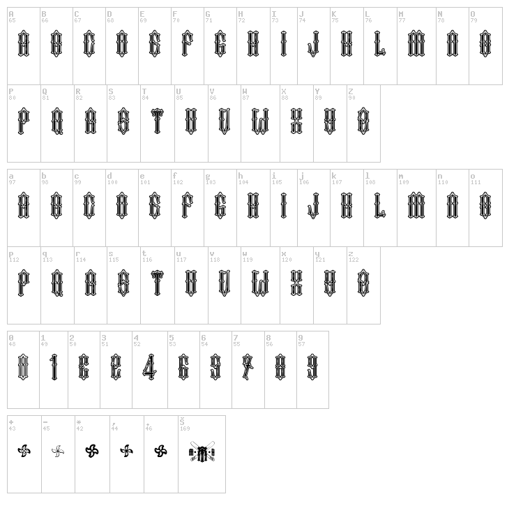 Two Fingers King font map